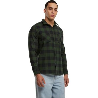 Urban Classics Men's Casual Checked Flannel Shirt with 2 Chest Pockets (Checked Flanell Shirt) Multicoloured (Blk/Fore, size: l Urban Classics Men's Casual Checked Flannel Shirt with 2 Chest Pockets (Checked Flanell Shirt) Multicoloured (Blk/Fore, size: l