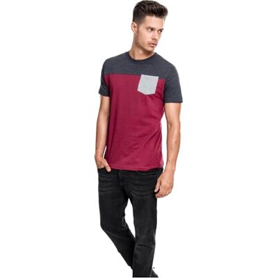 Urban Classics Urban Classic Men's T-Shirt 3-Tone Pocket Tee Pyjama Bottoms, Multicoloured-Burgundy/Char/Gry, S Urban Classics Urban Classic Men's T-Shirt 3-Tone Pocket Tee Pyjama Bottoms, Multicoloured-Burgundy/Char/Gry, S