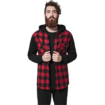 Urban Classics Men's Hooded Checked Flannel Sweat Sleeve Shirt Casual Shirt Regular Fit s Urban Classics Men's Hooded Checked Flannel Sweat Sleeve Shirt Casual Shirt Regular Fit s