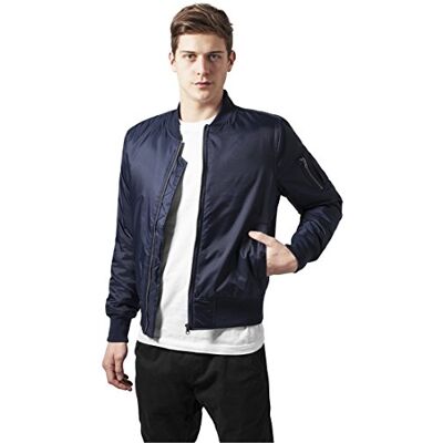 Urban Classics Men's Basic Bomber Jacket with Patch Pocket and Zip on Arm (Basic Bomber Jacket) Blue (Navy 155) Plain, size: xl Urban Classics Men's Basic Bomber Jacket with Patch Pocket and Zip on Arm (Basic Bomber Jacket) Blue (Navy 155) Plain, size: xl