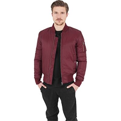 Urban Classics Men's Basic Bomber Jacket with Patch Pocket and Zip on Arm (Basic Bomber Jacket) Red (burgundy 606) Plain, size: m Urban Classics Men's Basic Bomber Jacket with Patch Pocket and Zip on Arm (Basic Bomber Jacket) Red (burgundy 606) Plain, size: m