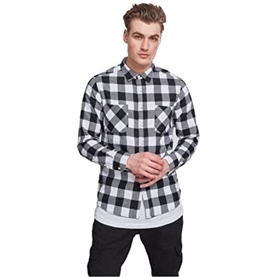 Urban Classics Men's Casual Checked Flannel Shirt with 2 Chest Pockets (Checked Flanell Shirt) Multicoloured (Blk/Wht), size: m Urban Classics Men's Casual Checked Flannel Shirt with 2 Chest Pockets (Checked Flanell Shirt) Multicoloured (Blk/Wht), size: m