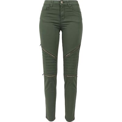 Urban Classics Urban Classic Women's Ladies Stretch Biker Pants Trousers, Green (Olive), W26 Urban Classics Urban Classic Women's Ladies Stretch Biker Pants Trousers, Green (Olive), W26