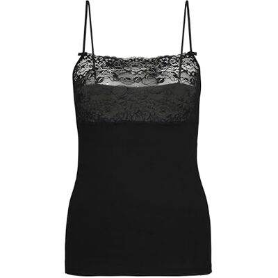 Calida Damen Unterhemd Sensual Secrets, schwarz Dekolleté Spaghetti-Top aus Baumwolle, Viskose und Elastan, mit individuell verstellbaren Trägern, Größe: 48/50 Calida Damen Unterhemd Sensual Secrets, schwarz Dekolleté Spaghetti-Top aus Baumwolle, Viskose und Elastan, mit individuell verstellbaren Trägern, Größe: 48/50