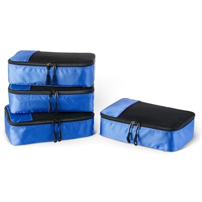 Amazon Essentials AmazonBasics Packing Cubes Small, Medium, Large, and Slim (4-Piece Set), Blue Amazon Essentials AmazonBasics Packing Cubes Small, Medium, Large, and Slim (4-Piece Set), Blue