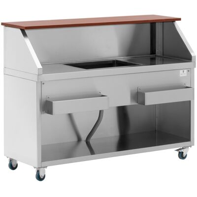 Bardisk på hjul - med isbeholder og flaskeholder - 150 cm - kunstigt træ - Royal Catering RCMBS-150 Bardisk på hjul - med isbeholder og flaskeholder - 150 cm - kunstigt træ - Royal Catering RCMBS-150