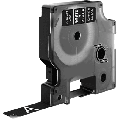 Dymo S0720610 12 Mm X 7 M Hvid Tekst / Sort Tape Kompatibel Tape (45021) Dymo S0720610 12 Mm X 7 M Hvid Tekst / Sort Tape Kompatibel Tape (45021)