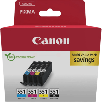 Canon Cli-551 Cmyk Original Multipack 4x7 Ml. (6509b015) Canon Cli-551 Cmyk Original Multipack 4x7 Ml. (6509b015)