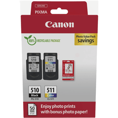 Canon Pg-510 + Cl-511 + Papir Cmyk Original Multipack 9 + 9 Ml. (2970b017) Canon Pg-510 + Cl-511 + Papir Cmyk Original Multipack 9 + 9 Ml. (2970b017)