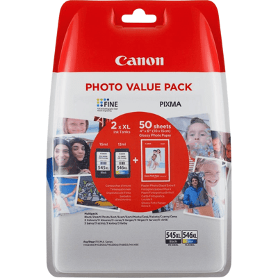 Canon Pg-545xl + Cl-546xl + Papir Cmyk Original Multipack 700 Sider (8286b006) Canon Pg-545xl + Cl-546xl + Papir Cmyk Original Multipack 700 Sider (8286b006)