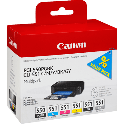 Canon Pgi-550 / Cli-551 Cmygyk Original Multipack 15 + 5x 7 Ml. (6496b005) Canon Pgi-550 / Cli-551 Cmygyk Original Multipack 15 + 5x 7 Ml. (6496b005)