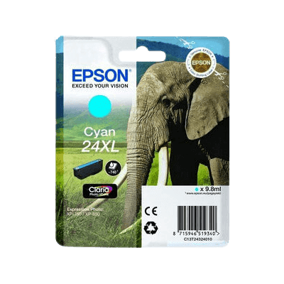 Epson 24xl Cyan Original Blækpatron 10 Ml. (C13t24324012) Epson 24xl Cyan Original Blækpatron 10 Ml. (C13t24324012)