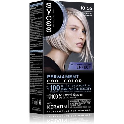 Syoss Permanent Cool Color Permanent hårfarve med en kold undertone Skygge 10_55 Ultra Platinum Blond 1 stk. Syoss Permanent Cool Color Permanent hårfarve med en kold undertone Skygge 10_55 Ultra Platinum Blond 1 stk.