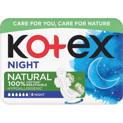 Kotex Natural Night hygiejnebind 6 stk. Kotex Natural Night hygiejnebind 6 stk.