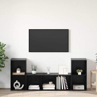 vidaXL TV-møbelsæt 3 stk. Sort Konstrueret træ Sort 107 x 35 x 37 cm vidaXL TV-møbelsæt 3 stk. Sort Konstrueret træ Sort 107 x 35 x 37 cm