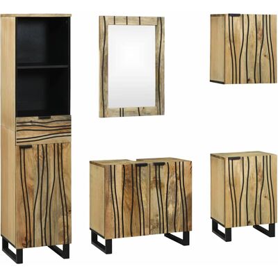 vidaXL Badeværelsesmøbel sæt med skuffe 5 pcs Brun Konstrueret træ Brun 38 x 33 x 160 cm vidaXL Badeværelsesmøbel sæt med skuffe 5 pcs Brun Konstrueret træ Brun 38 x 33 x 160 cm