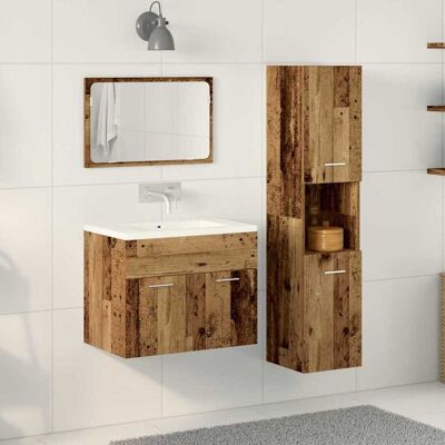 vidaXL Badeværelsesmøbel sæt med dør 3 pcs Gammelt træ Konstrueret træ Brun 60 x 38,5 x 46 cm vidaXL Badeværelsesmøbel sæt med dør 3 pcs Gammelt træ Konstrueret træ Brun 60 x 38,5 x 46 cm