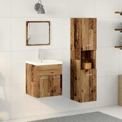 vidaXL Badeværelsesmøbel sæt med dør 3 pcs Gammelt træ Konstrueret træ Brun 41 x 38,5 x 46 cm vidaXL Badeværelsesmøbel sæt med dør 3 pcs Gammelt træ Konstrueret træ Brun 41 x 38,5 x 46 cm