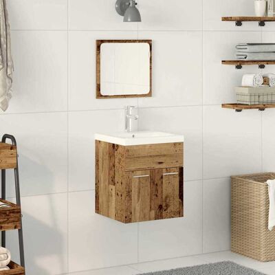 vidaXL Badeværelsesmøbel sæt med dør 3 pcs Gammelt træ Konstrueret træ Brun 41 x 38,5 x 46 cm vidaXL Badeværelsesmøbel sæt med dør 3 pcs Gammelt træ Konstrueret træ Brun 41 x 38,5 x 46 cm