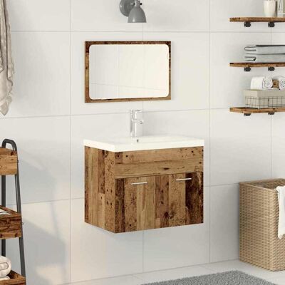 vidaXL Badeværelsesmøbel sæt med dør 3 pcs Gammelt træ Konstrueret træ Brun 60 x 38,5 x 46 cm vidaXL Badeværelsesmøbel sæt med dør 3 pcs Gammelt træ Konstrueret træ Brun 60 x 38,5 x 46 cm