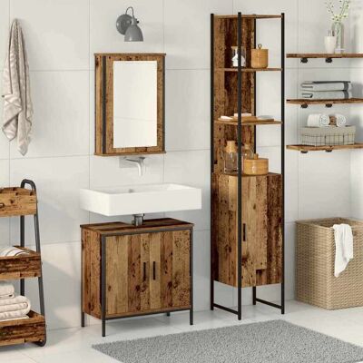 vidaXL Badeværelsesmøbel sæt med hylde 3 pcs Brun Konstrueret træ Brun 33 x 33 x 185,5 cm vidaXL Badeværelsesmøbel sæt med hylde 3 pcs Brun Konstrueret træ Brun 33 x 33 x 185,5 cm