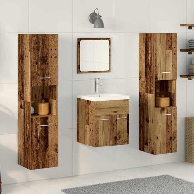 vidaXL Badeværelsesmøbel sæt med dør 4 pcs Gammelt træ Konstrueret træ Brun 41 x 38,5 x 46 cm vidaXL Badeværelsesmøbel sæt med dør 4 pcs Gammelt træ Konstrueret træ Brun 41 x 38,5 x 46 cm
