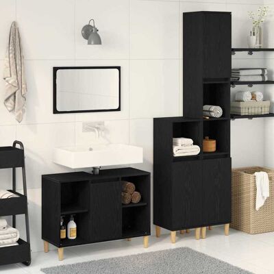 vidaXL Badeværelsesmøbel sæt med opbevaring 3 pcs Sort Konstrueret træ Sort 80 x 33 x 60 cm vidaXL Badeværelsesmøbel sæt med opbevaring 3 pcs Sort Konstrueret træ Sort 80 x 33 x 60 cm