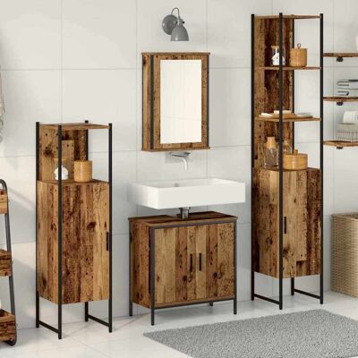 vidaXL Badeværelsesmøbel sæt med hylde 4 pcs Brun Konstrueret træ Brun 33 x 33 x 185,5 cm vidaXL Badeværelsesmøbel sæt med hylde 4 pcs Brun Konstrueret træ Brun 33 x 33 x 185,5 cm