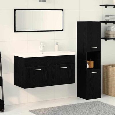 vidaXL Badeværelsesmøbel sæt med skuffe 4 pcs Sort eg Konstrueret træ Sort 90 x 38,5 x 46 cm vidaXL Badeværelsesmøbel sæt med skuffe 4 pcs Sort eg Konstrueret træ Sort 90 x 38,5 x 46 cm