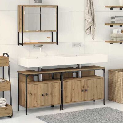 vidaXL Badeværelsesmøbel sæt med hylde 3 pcs Brun Konstrueret træ Brun 80 x 30 x 60 cm vidaXL Badeværelsesmøbel sæt med hylde 3 pcs Brun Konstrueret træ Brun 80 x 30 x 60 cm