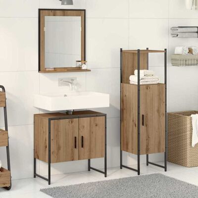 vidaXL Badeværelsesmøbel sæt med hylde 3 pcs Brun Konstrueret træ Brun 33 x 33 x 102,5 cm vidaXL Badeværelsesmøbel sæt med hylde 3 pcs Brun Konstrueret træ Brun 33 x 33 x 102,5 cm