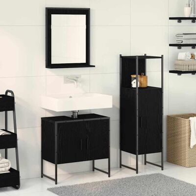 vidaXL Badeværelsesmøbel sæt med hylde 3 pcs Sort Konstrueret træ Sort 33 x 33 x 102,5 cm vidaXL Badeværelsesmøbel sæt med hylde 3 pcs Sort Konstrueret træ Sort 33 x 33 x 102,5 cm