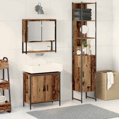 vidaXL Badeværelsesmøbel sæt med hylde 3 pcs Brun Konstrueret træ Brun 33 x 33 x 185,5 cm vidaXL Badeværelsesmøbel sæt med hylde 3 pcs Brun Konstrueret træ Brun 33 x 33 x 185,5 cm