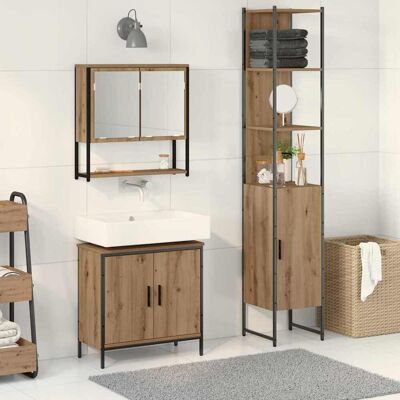 vidaXL Badeværelsesmøbel sæt med hylde 3 pcs Brun Konstrueret træ Brun 33 x 33 x 185,5 cm vidaXL Badeværelsesmøbel sæt med hylde 3 pcs Brun Konstrueret træ Brun 33 x 33 x 185,5 cm