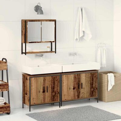 vidaXL Badeværelsesmøbel sæt med hylde 3 pcs Brun Konstrueret træ Brun 80 x 30 x 60 cm vidaXL Badeværelsesmøbel sæt med hylde 3 pcs Brun Konstrueret træ Brun 80 x 30 x 60 cm