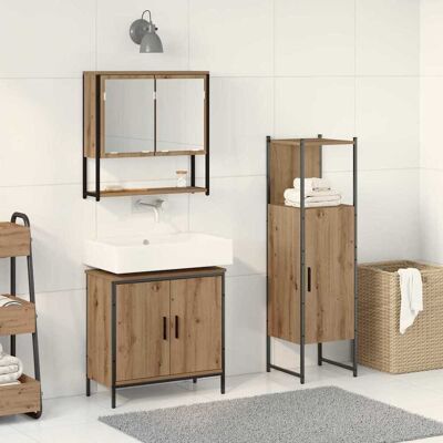 vidaXL Badeværelsesmøbel sæt med hylde 3 pcs Brun Konstrueret træ Brun 33 x 33 x 113,5 cm vidaXL Badeværelsesmøbel sæt med hylde 3 pcs Brun Konstrueret træ Brun 33 x 33 x 113,5 cm