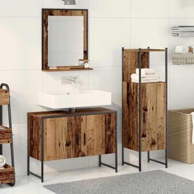 vidaXL Badeværelsesmøbel sæt med hylde 3 pcs Brun Konstrueret træ Brun 33 x 33 x 113,5 cm vidaXL Badeværelsesmøbel sæt med hylde 3 pcs Brun Konstrueret træ Brun 33 x 33 x 113,5 cm