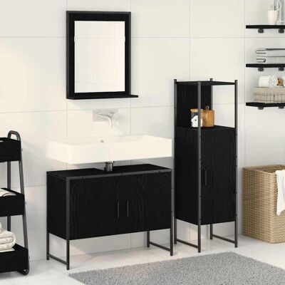 vidaXL Badeværelsesmøbel sæt med hylde 3 pcs Sort Konstrueret træ Sort 33 x 33 x 113,5 cm vidaXL Badeværelsesmøbel sæt med hylde 3 pcs Sort Konstrueret træ Sort 33 x 33 x 113,5 cm