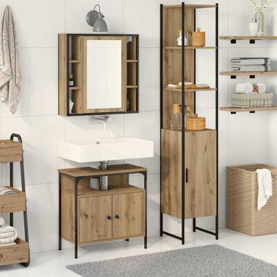 vidaXL Badeværelsesmøbel sæt 3 pcs Artisan Egetræ Konstrueret træ Brun 33 x 33 x 185,5 cm vidaXL Badeværelsesmøbel sæt 3 pcs Artisan Egetræ Konstrueret træ Brun 33 x 33 x 185,5 cm