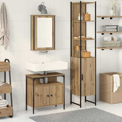 vidaXL Badeværelsesmøbel sæt 3 pcs Artisan Egetræ Konstrueret træ Brun 33 x 33 x 185,5 cm vidaXL Badeværelsesmøbel sæt 3 pcs Artisan Egetræ Konstrueret træ Brun 33 x 33 x 185,5 cm