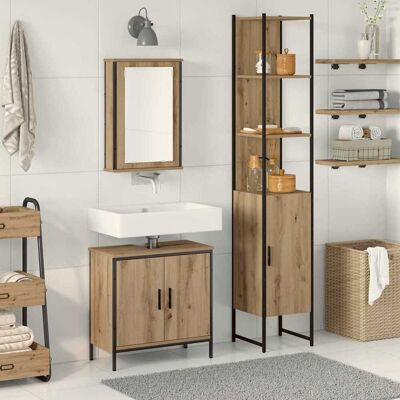 vidaXL Badeværelsesmøbel sæt med hylde 3 pcs Brun Konstrueret træ Brun 33 x 33 x 185,5 cm vidaXL Badeværelsesmøbel sæt med hylde 3 pcs Brun Konstrueret træ Brun 33 x 33 x 185,5 cm