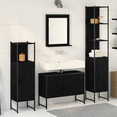 vidaXL Badeværelsesmøbel sæt med hylde 4 pcs Sort Konstrueret træ Sort 33 x 33 x 185,5 cm vidaXL Badeværelsesmøbel sæt med hylde 4 pcs Sort Konstrueret træ Sort 33 x 33 x 185,5 cm