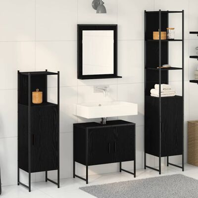 vidaXL Badeværelsesmøbel sæt med hylde 4 pcs Sort Konstrueret træ Sort 33 x 33 x 185,5 cm vidaXL Badeværelsesmøbel sæt med hylde 4 pcs Sort Konstrueret træ Sort 33 x 33 x 185,5 cm