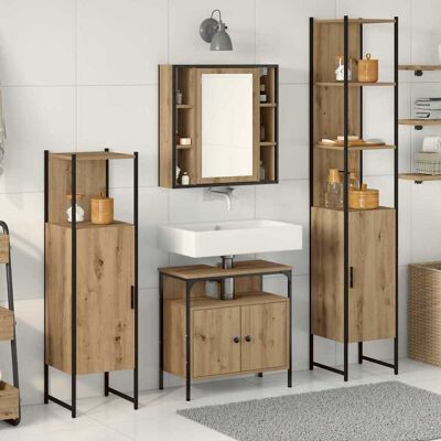 vidaXL Badeværelsesmøbel sæt 4 pcs Artisan Egetræ Konstrueret træ Beige 33 x 33 x 185,5 cm vidaXL Badeværelsesmøbel sæt 4 pcs Artisan Egetræ Konstrueret træ Beige 33 x 33 x 185,5 cm
