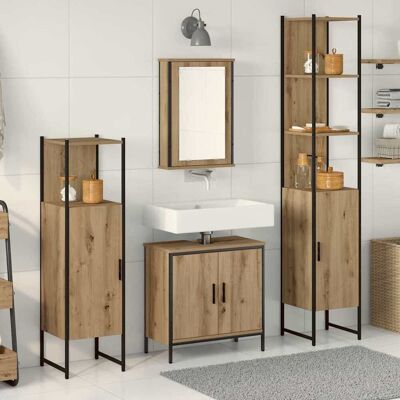 vidaXL Badeværelsesmøbel sæt med hylde 4 pcs Brun Konstrueret træ Brun 33 x 33 x 185,5 cm vidaXL Badeværelsesmøbel sæt med hylde 4 pcs Brun Konstrueret træ Brun 33 x 33 x 185,5 cm