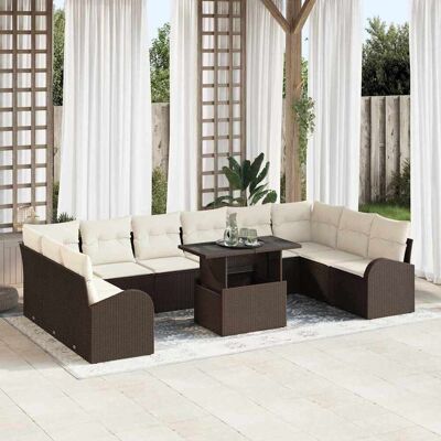 vidaXL Havesofa Sæt med opbevaring 11 pcs Brun og Creme polyrattan Brun 100 x 55 x 73 cm vidaXL Havesofa Sæt med opbevaring 11 pcs Brun og Creme polyrattan Brun 100 x 55 x 73 cm