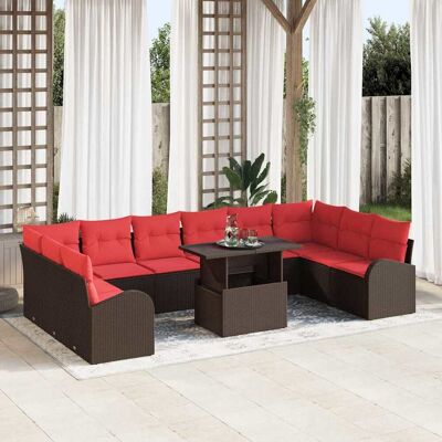 vidaXL Havesofa Sæt med opbevaring med pude 11 pcs Brun polyrattan Brun 100 x 55 x 73 cm vidaXL Havesofa Sæt med opbevaring med pude 11 pcs Brun polyrattan Brun 100 x 55 x 73 cm