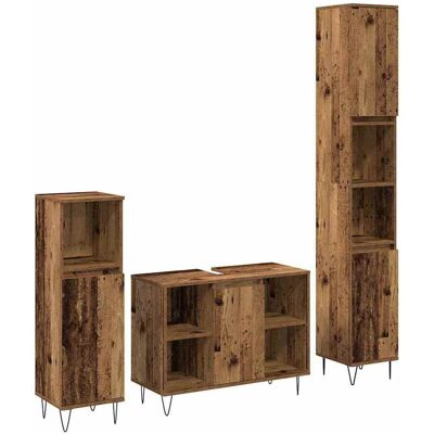 vidaXL Badeværelsesmøbel sæt med dør 3 pcs Gammelt træ Konstrueret træ Brun 30 x 30 x 180 cm vidaXL Badeværelsesmøbel sæt med dør 3 pcs Gammelt træ Konstrueret træ Brun 30 x 30 x 180 cm