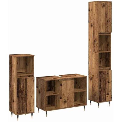vidaXL Badeværelsesmøbel sæt med dør 3 pcs Gammelt træ Konstrueret træ Brun 30 x 30 x 180 cm vidaXL Badeværelsesmøbel sæt med dør 3 pcs Gammelt træ Konstrueret træ Brun 30 x 30 x 180 cm