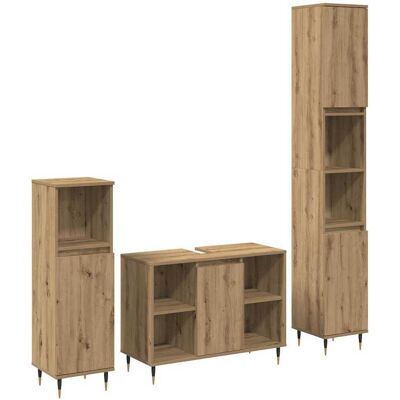 vidaXL Badeværelsesmøbel sæt 3 pcs Artisan Egetræ Konstrueret træ Beige 30 x 30 x 180 cm vidaXL Badeværelsesmøbel sæt 3 pcs Artisan Egetræ Konstrueret træ Beige 30 x 30 x 180 cm